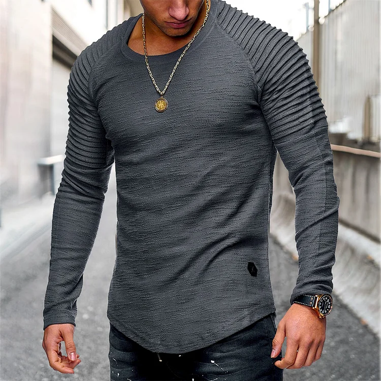 BrosWear Men's Brand Solid Color Long Sleeve T-shirt Grey