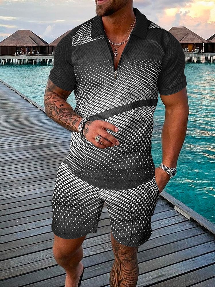 Men's Island Fashion 3D Polka Dot Printing Polo Suit