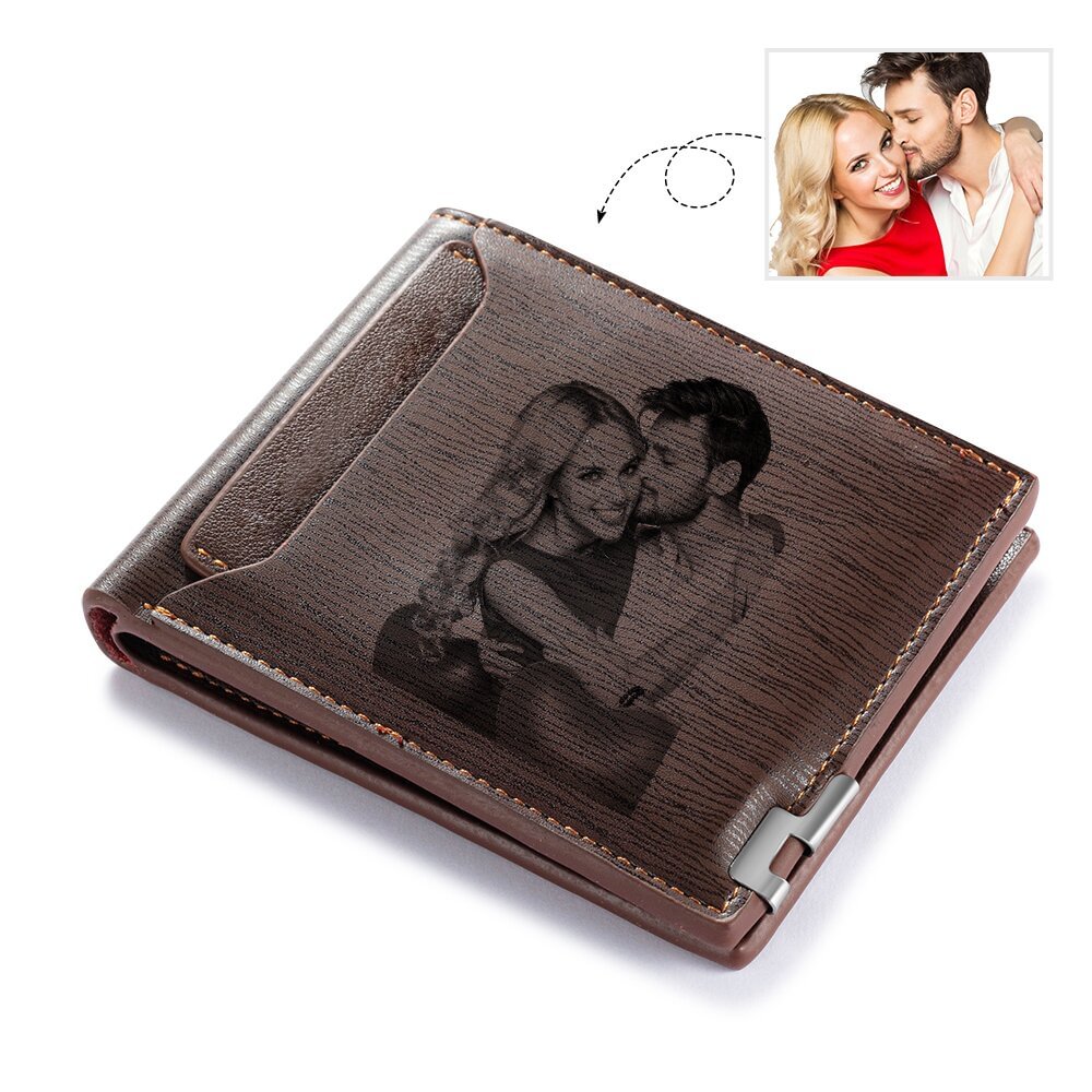 Benutzerdefinierte Foto Geldbörse Gravierte Brieftasche Kurz Bifold, Geschenk für Männer m1-t1 Kettenmachen