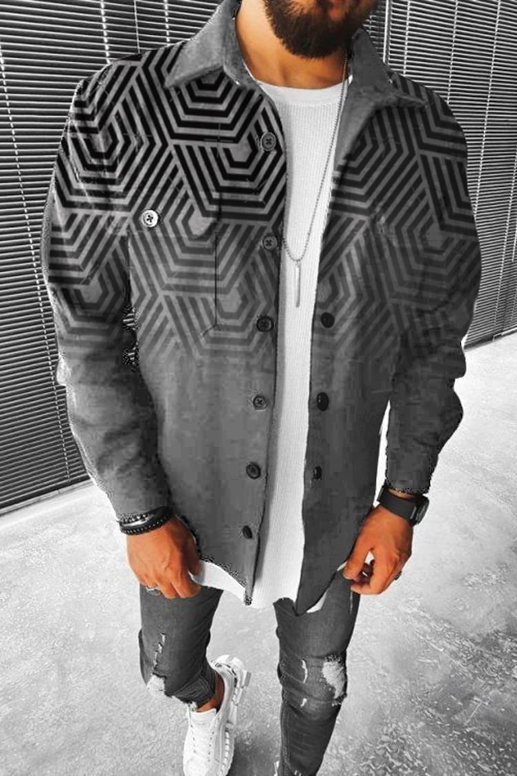 Tiboyz Fashion Men's Geometric Gradient Shirt Jacket
