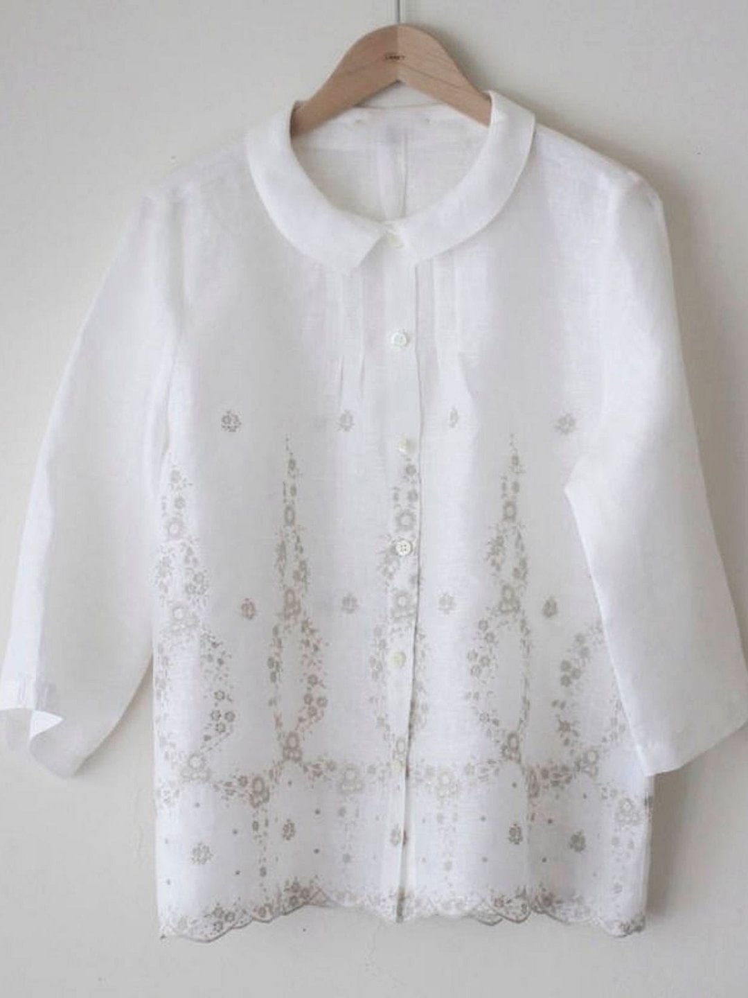 Printed Long Sleeve Linen Cotton Shirt