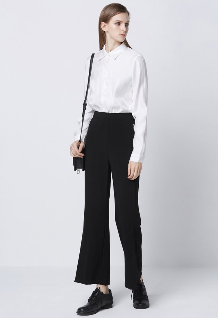 SDEER Casual wide-leg black flared trousers with elasticated slits