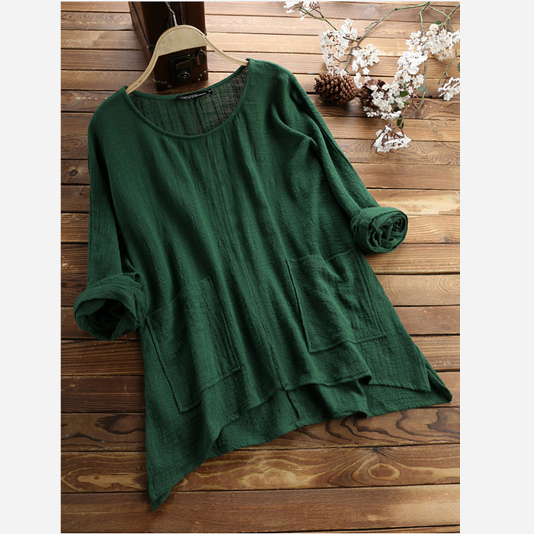 Women's Hollow Long Sleeve Embroidered O-neck Vintage Blouse