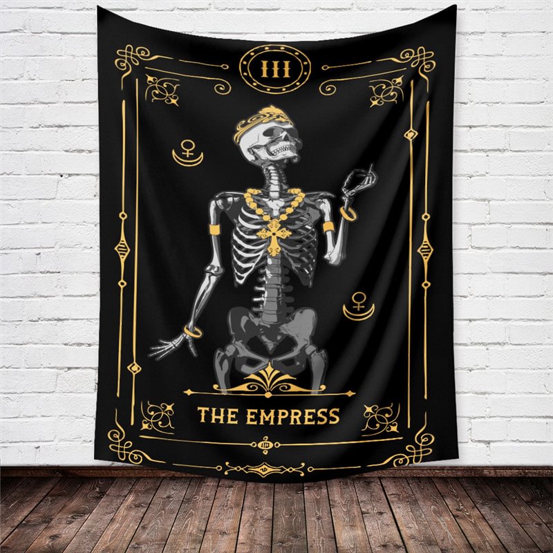 Minnieskull The Lovers Romantic Skeletons The Reader The Empress Printed Black Polyester Tapestry - Minnieskull