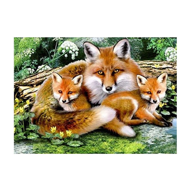 Fox Family - Round Drill Diamond Painting - 40x30cm(Canvas)