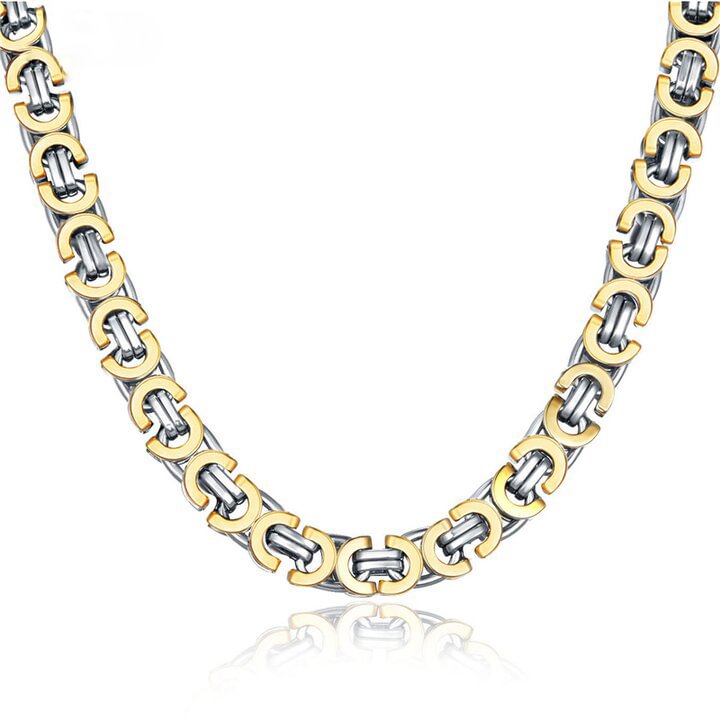 10MM Silver/Gold Byzantine Stainless Steel Chain