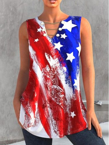 American Flag Printing Lace-Up Casual Tank