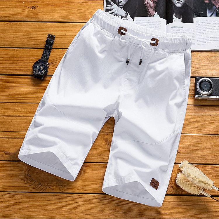 BrosWear Solid Leather Label Drawstring Shorts