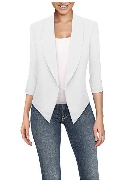 Womens Casual Work Office Open Front Blazer Jacket With Removable Shoulder Pads Made In Usa