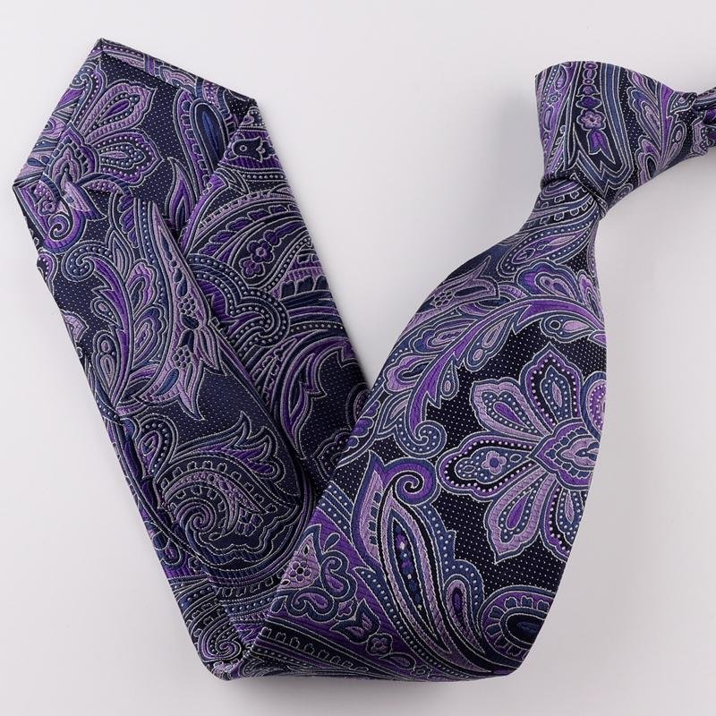 Cravate en soie violette à imprimé cachemire-Soie Plus