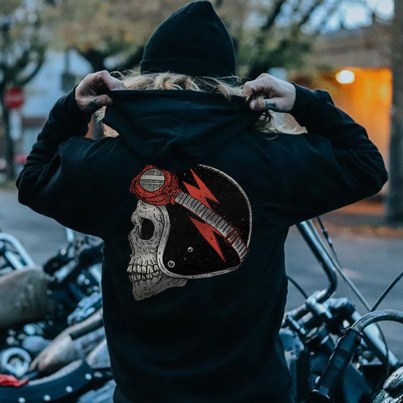 Helmet skull print designer black hoodie - Krazyskull