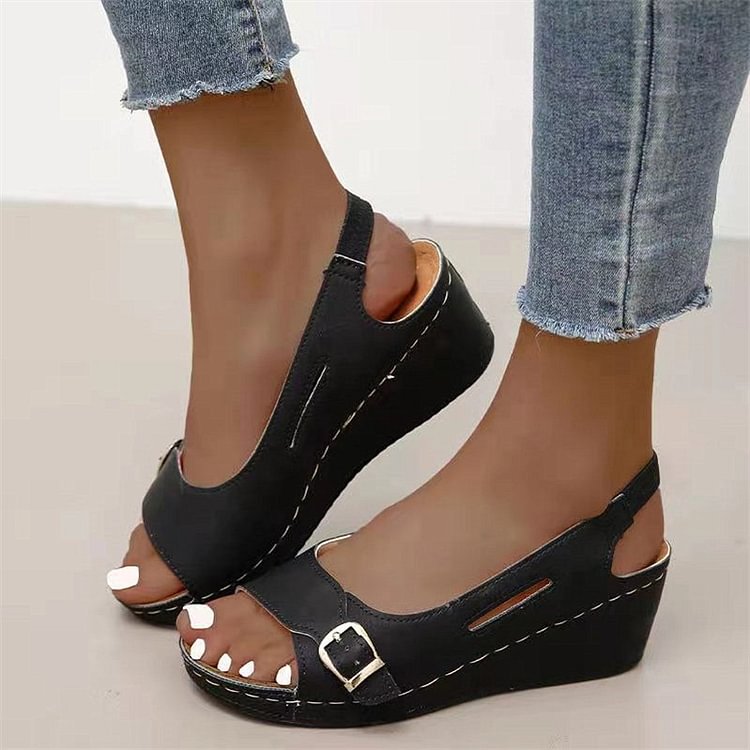 Women's Fish Mouth Buckle Roman Wedge Sandals