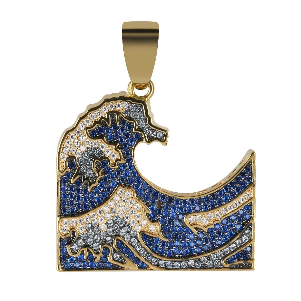 The Great Wave off Kanagawa Iced Out Pendant Necklace Hip Hop Jewelry Gift-VESSFUL