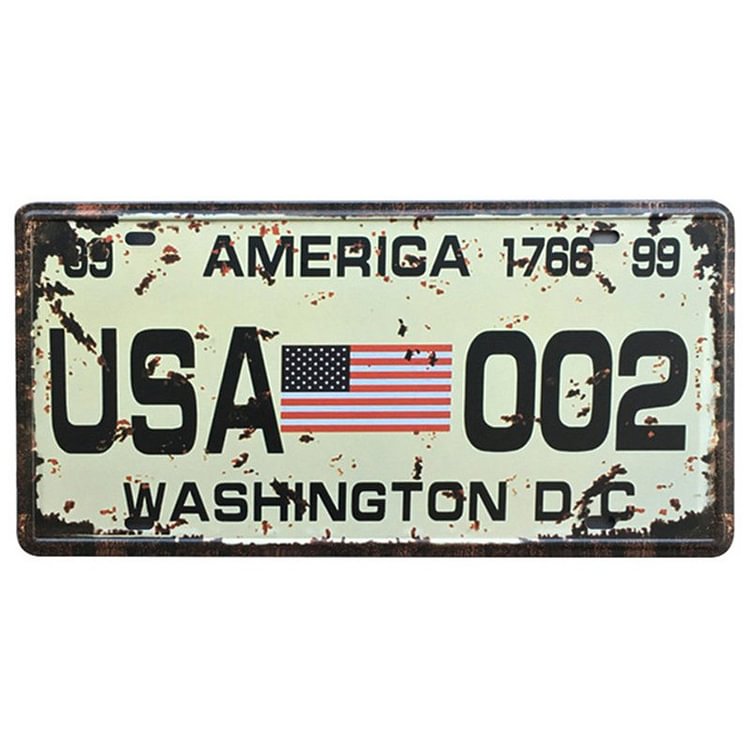 USA 002 License Plate Vintage Metal Tin Sign Plaque for Bar Pub Club Cafe