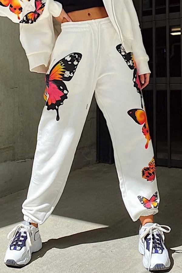 Womens Fashion Casual Colorful Print Butterfly Trousers-Allyzone-Allyzone