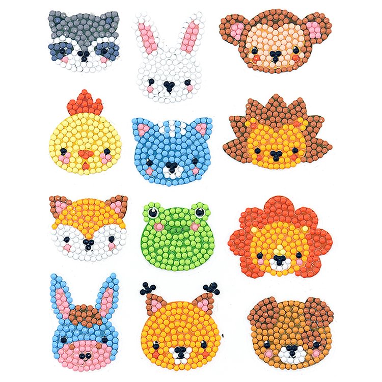 12pcs Color Animal Head - 5D DIY Craft Sticker