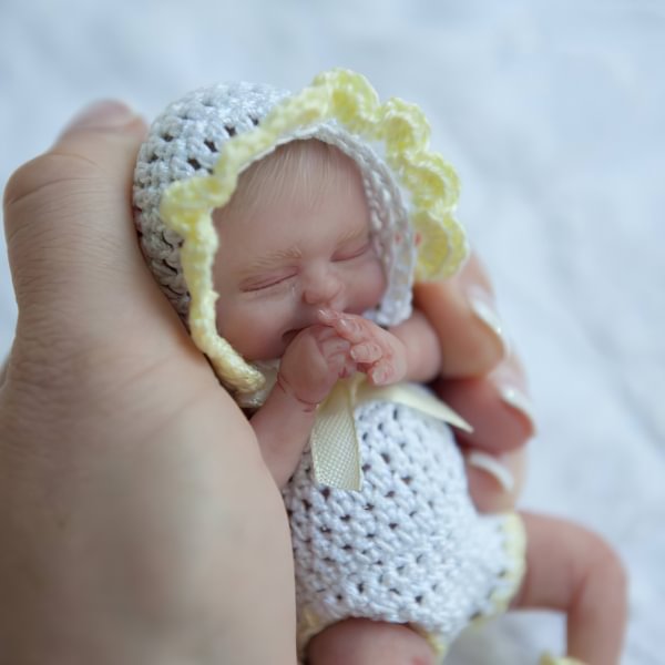 Miniature Doll Sleeping Full Body SiliconeReborn Baby Doll, 5 Inches Realistic Newborn Baby Doll Named Aamina