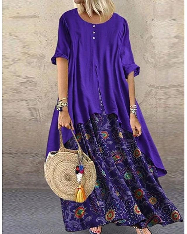 Women's Swing Dress Maxi long Dress - Half Sleeve Polka Dot Plus Size Hot Purple Red Yellow Brown M L XL XXL 3XL 4XL 5XL-Corachic