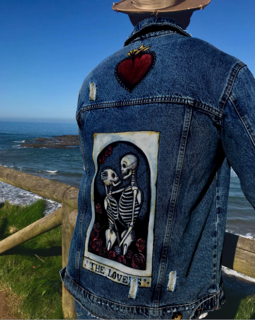 Vintage Heart Skulls Embroidery Men's Denim Jackets