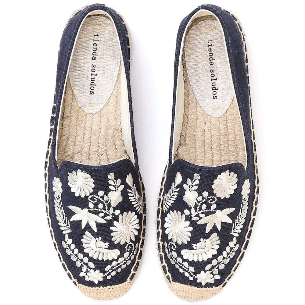 Casual Slip-on Breathable Flax Hemp Canvas Embroidery Comfortable Flat shoes