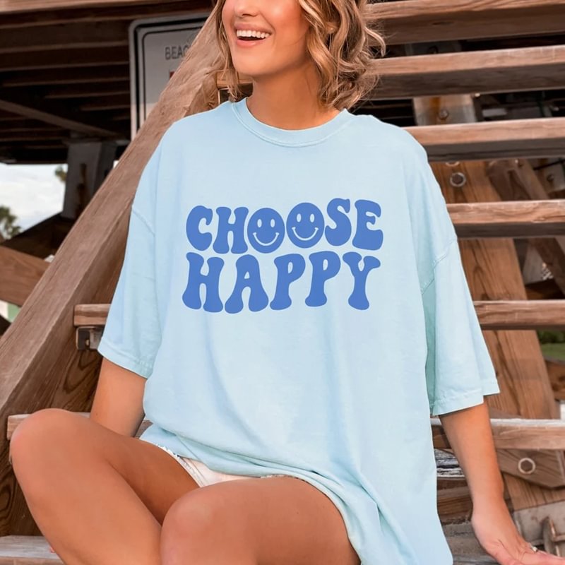 CHOOSE HAPPY Casual T-shirt / [blueesa] /