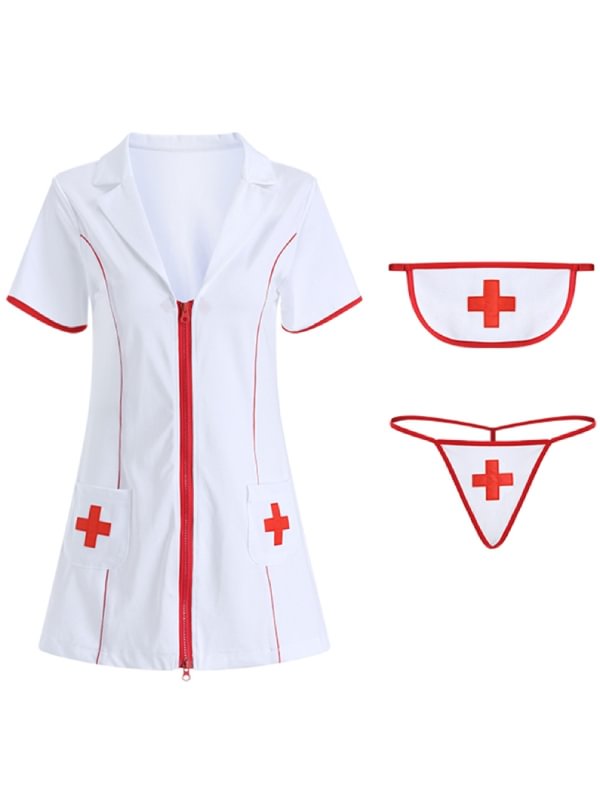Tight Zipper Dress Nurse Role Play Uniform Suit-Icossi