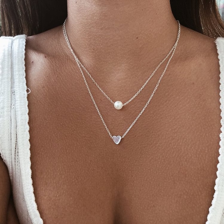 Pearl Heart Double Layer Necklace