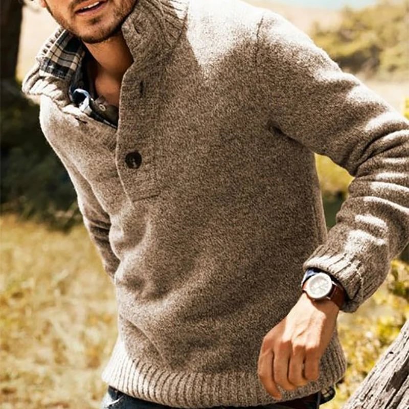 Men's Lapel Slim Casual Pullover Trend Sweater-Corachic