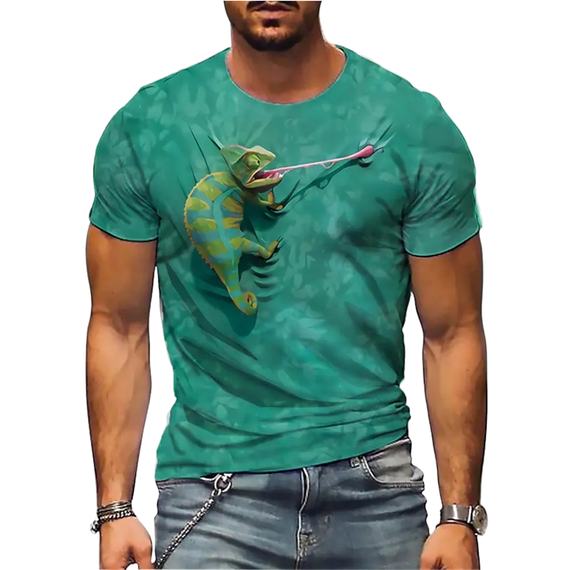 3D Printed Chameleon Personalized Summer Short Sleeve Men's T-Shirts-VESSFUL