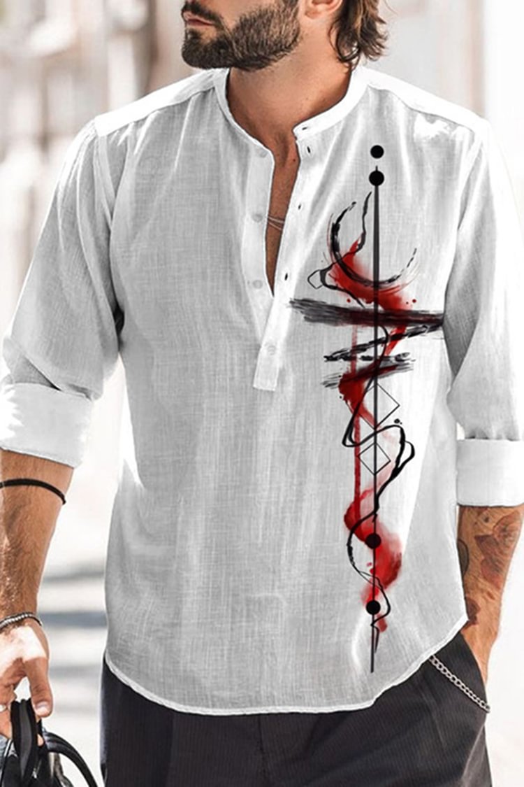Tiboyz Men's White Casual Long Sleeve Shirt