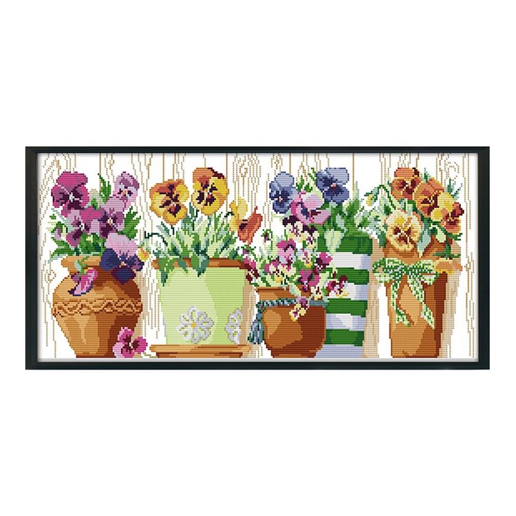 Potted Plants On The - 14Ct Stamped Cross Stitch Kit 59*27CM