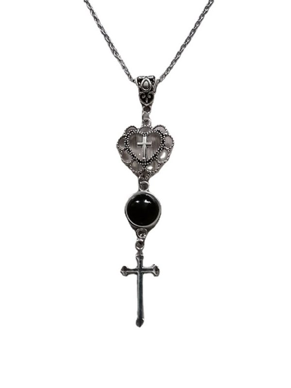 Vintage Hip-pop Style Simple Necklace with Heart and Cross Pendant
