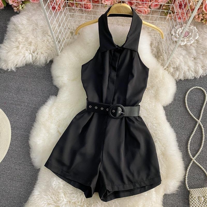 Solid Color Backless Sleeveless Rompers P14939