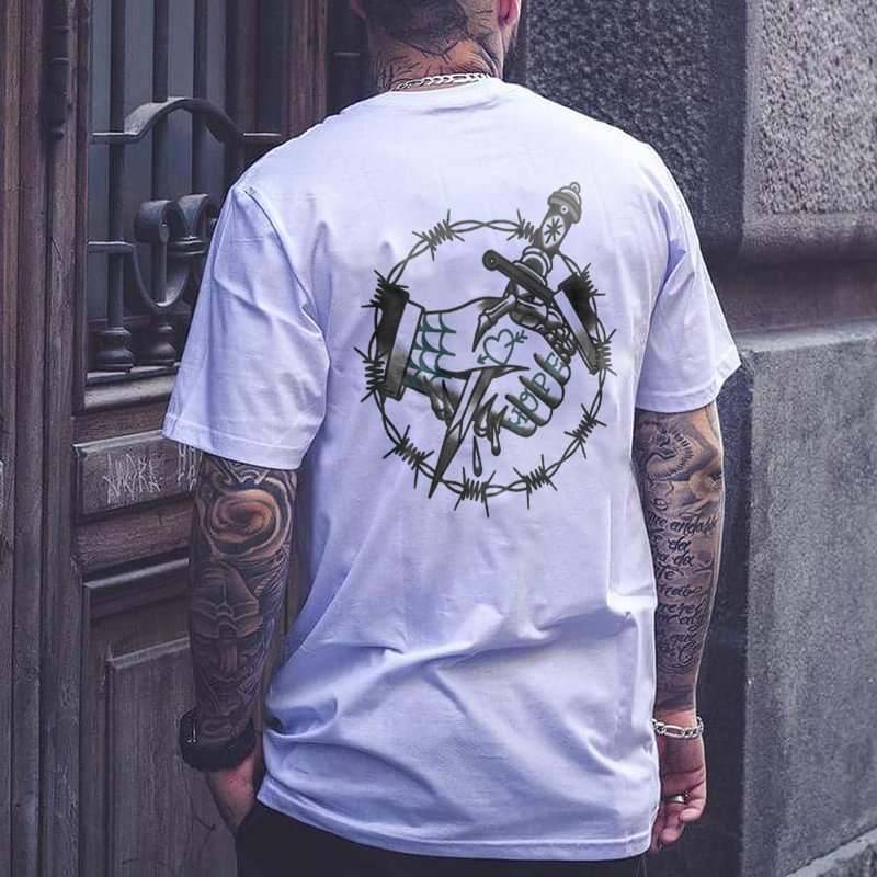 Skull Hand Dagger Print Crew Neck T-shirt - Krazyskull