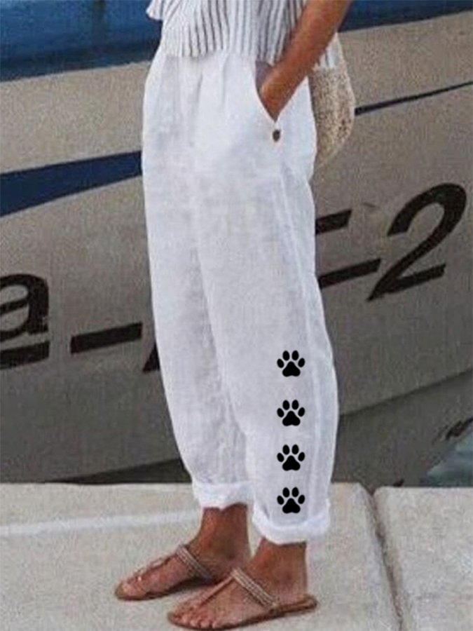 Women's Dog Paw Print Casual Cotton Pants