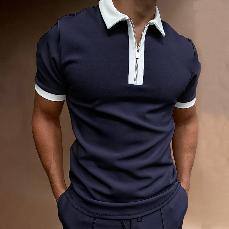 Navy Blue Short-sleeved Polo Shirt