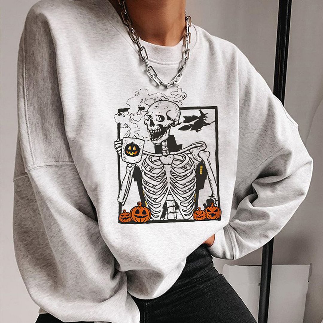   Halloween pumpkin skull Skeleton print sweatshirt  - Neojana