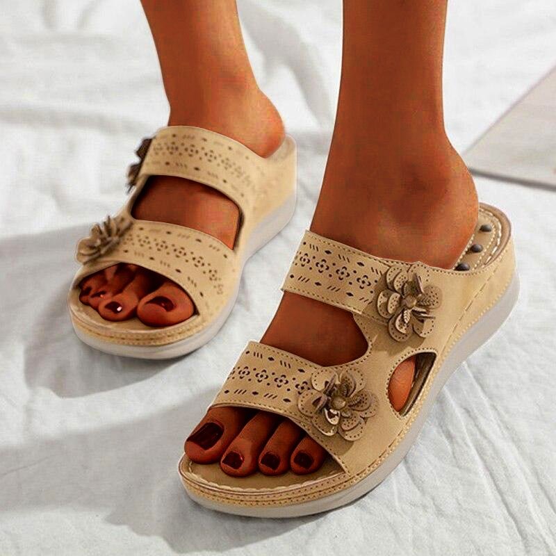 Summer women's sandals retro style wedge heel soft bottom - vzzhome