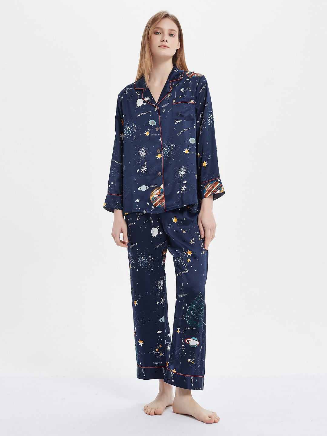 Silk Pajama Set Women's Luxury Milky Way Style