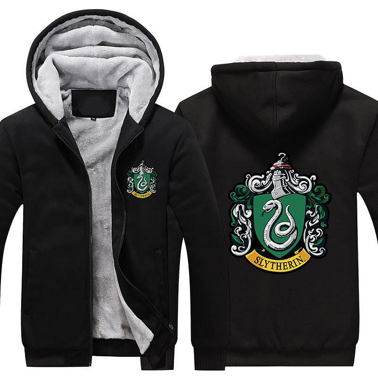 Mayoulove Harry Potter Slytherin Unisex Lined Hoodie Fleece Sweatshirt Full Zipper Hooded Thicken Jacket-Mayoulove
