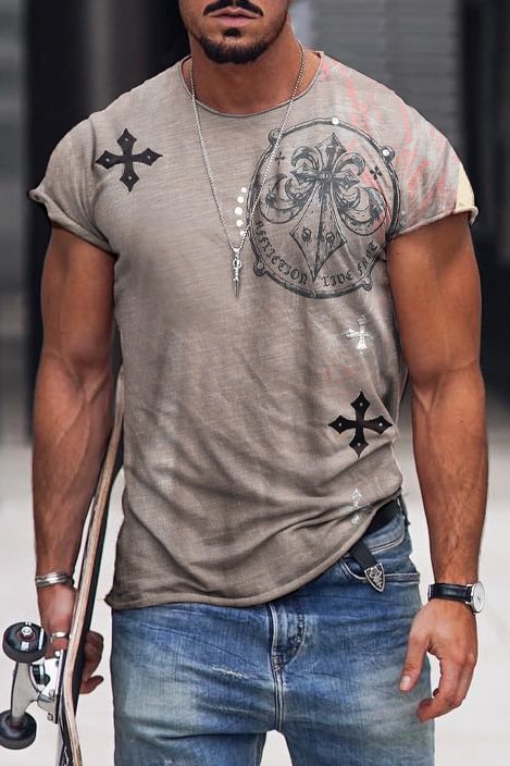 Tiboyz Casual Khaki Cross Men's T-Shirt