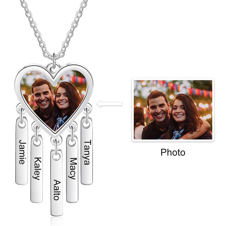 Personalized Dream Catcher Picture Necklace Pendant Engraved 5 Names, Custom Necklace with Picture and Name