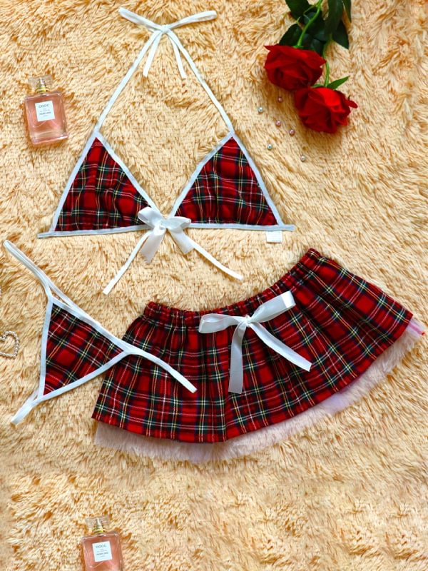Plaid Skirt Pack Lingerie Two-piece Set-Icossi