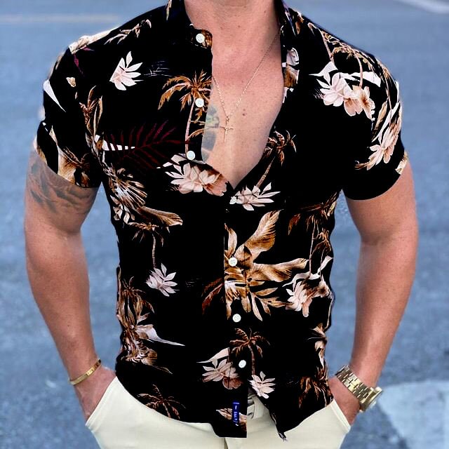 Slim-fit floral print short-sleeved shirt / [viawink] /