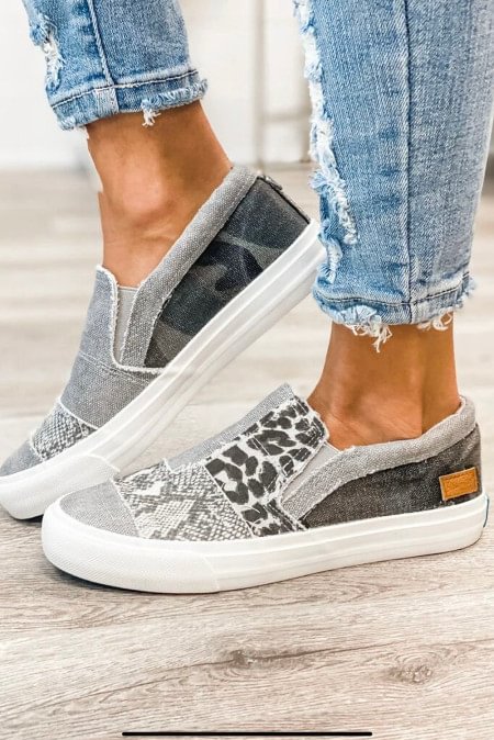 Snake Leopard Mixed Print Slip-on Canvas Slip on Shoes