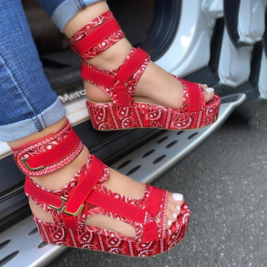 Women’s Fashion Cashew Flower Print Velcro Sandals