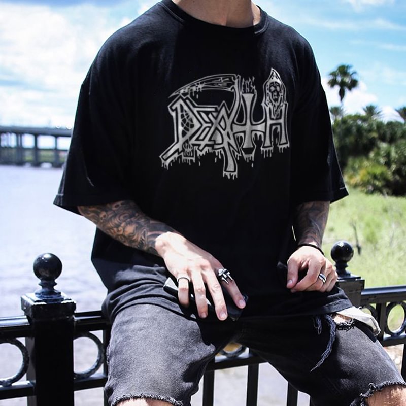 Death skull print loose t-shirt designer -  UPRANDY
