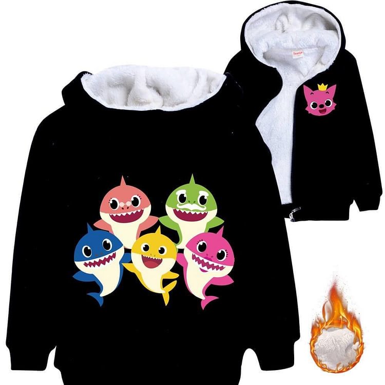 Girls Boys Rainbow Baby Shark Family Print Fleece Lined Zip Up Hoodie-Mayoulove