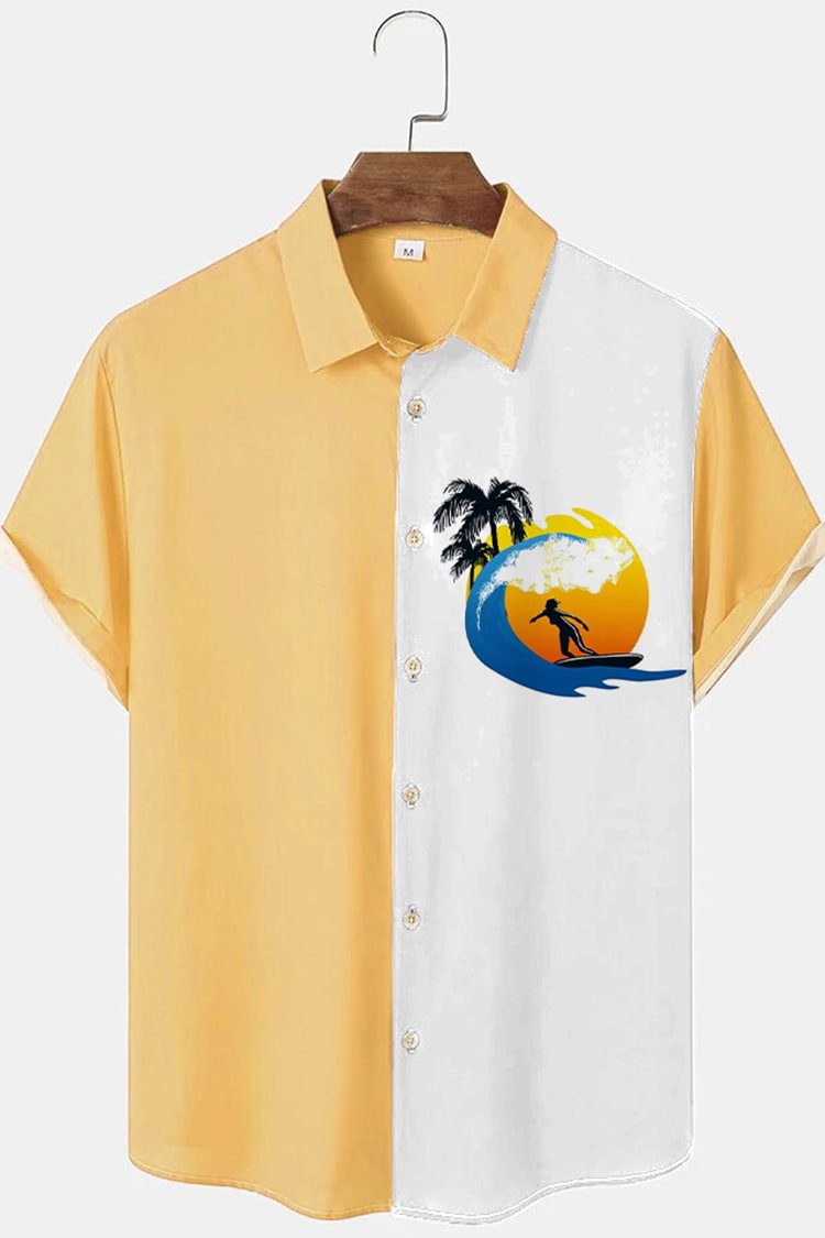 Tiboyz Surf Pattern Colorblock Short Sleeve Shirt