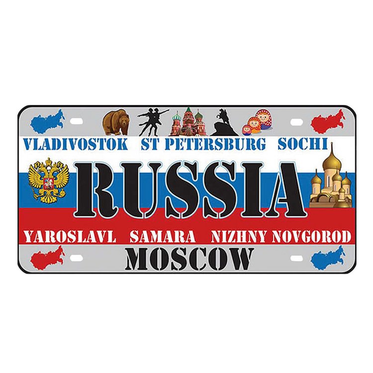 License Plate RUSSIA Vintage Metal Tin Sign Plaque for Bar Pub Club (A)